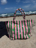 Personalized Beach Tote Bag | Custom Striped Terry Cloth Bag for Summer, Travel & Pool Days
