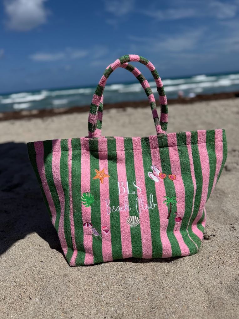 Personalized Beach Tote Bag | Custom Striped Terry Cloth Bag for Summer, Travel & Pool Days